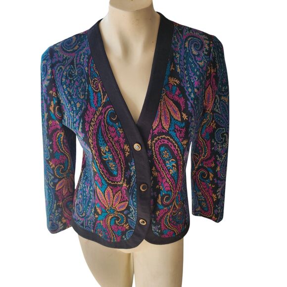 Pablo Collection Cardigan Womens Sz 12 Boho Jewel Tone Tapestry Vintage Holiday - Picture 1 of 5